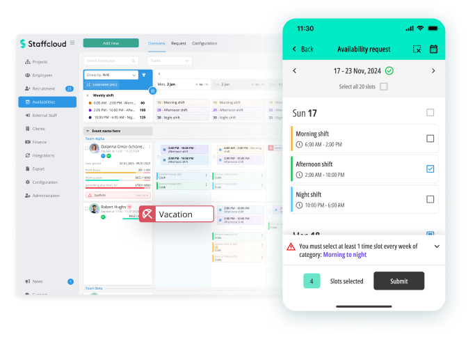 Check availability for fixed shifts